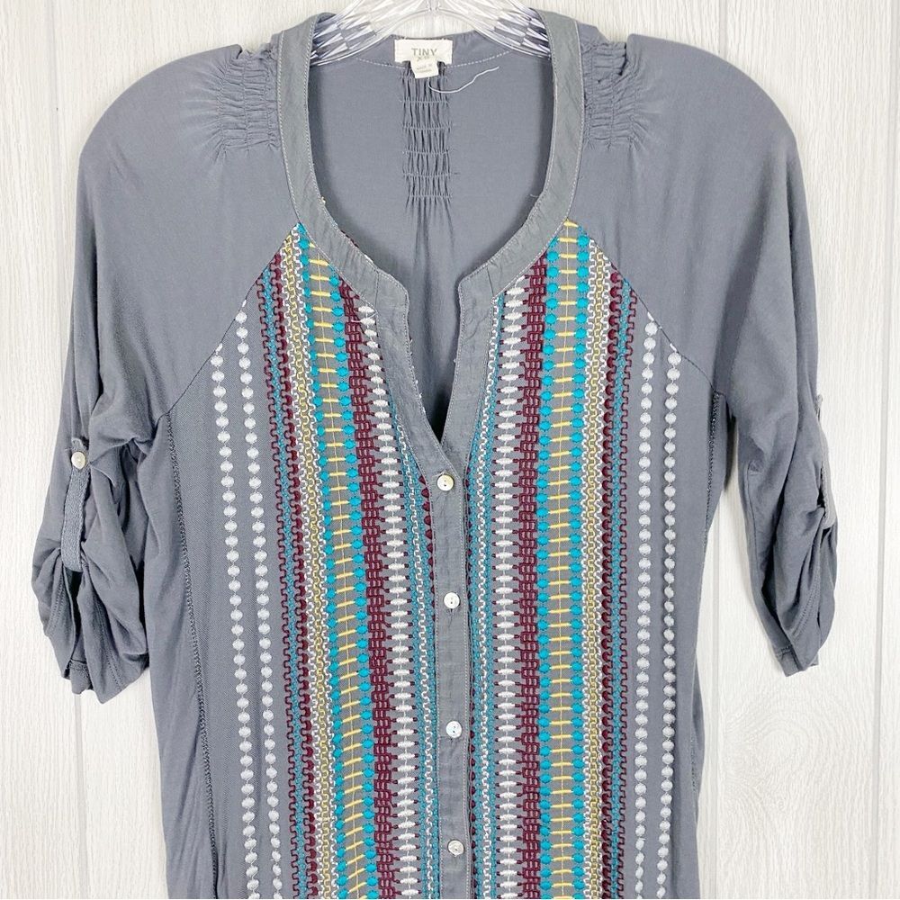 Tiny | Grey Embroidered Tunic Button Front Dress … - image 3